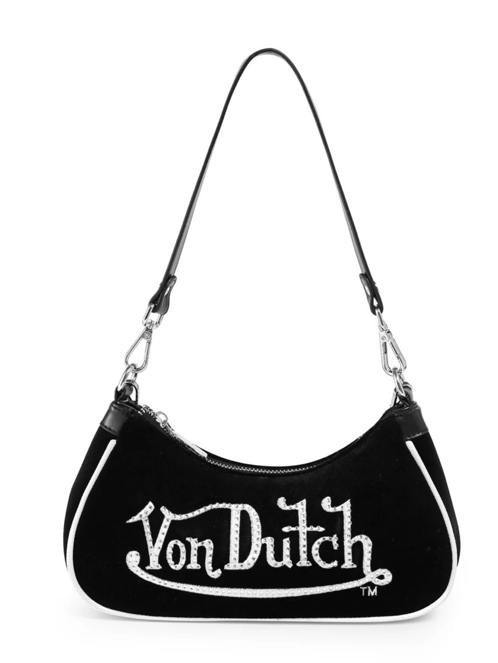 Von Dutch Black Shoulder Bag with White Logo Trim